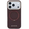Dėklas Guess Ring Stand 360 Grained Classic Logo MagSafe do iPhone 18 Pro Max / 17 Pro Max bordo spalvos