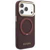 Dėklas Guess Ring Stand 360 Grained Classic Logo MagSafe do iPhone 18 Pro Max / 17 Pro Max bordo spalvos