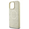 Guess Saffiano Peony Stamp MagSafe Apple iPhone 16 Pro dėklas telefonui aukso spalvos