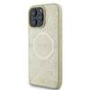 Guess Saffiano Peony Stamp MagSafe Apple iPhone 16 Pro dėklas telefonui aukso spalvos