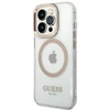 Apple iPhone 14 Pro Max Guess Dėklas Metal Outline Magsafe (GUHMP14XHTRMD) aukso spalvos
