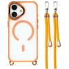 „Hurtel“ „iPhone 17“ dėklas su reguliuojamu dirželiu per petį ir „MagSafe“ suderinamu kameros rėmeliu kaip stovas – oranžinis