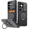 Hurtel Samsung Galaxy S26 Ultra magnetinis dėklas su 360° metaliniu žiedu ir kameros dangteliu - Juodas