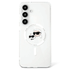 Karl Lagerfeld Button Karl &amp; Choupette Heads Printed Logo MagSafe Samsung Galaxy S25 Plus dėklas telefonui baltos spalvos