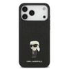 Karl Lagerfeld Fixed Glitter Metal Ikonik dėklas skirtas Apple iPhone 17 Pro Max juodos spalvos