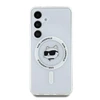 Dėklas Karl Lagerfeld Karlo Lagerfeldo mygtuko Choupette galvutės spausdintas logotipas MagSafe Samsung Galaxy S25 Plus baltas