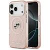 Karl Lagerfeld IML Glitter Karl &amp; Choupette Heads Logo MagSafe dėklas skirtas Apple iPhone 17 Pro rožinės spalvos