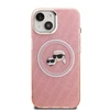 Karl Lagerfeld IML K&amp;CH Heads Repeated Logo MagSafe dėklas Apple iPhone 15 rožinės spalvos