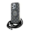 Apple iPhone 15 Pro Karl Lagerfeld Hardcase IML Crossbody Monogram Karl &amp; Choupette Head MagSafe (KLHMP15LHCKCKLCK) dėklas telefonui juodos spalvos