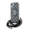 Apple iPhone 13 / 14 / 15 Karl Lagerfeld Hardcase IML Crossbody Monogram Karl &amp; Choupette Head MagSafe (KLHMP15SHCKCKLCK) dėklas telefonui juodos spalvos