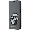 Karl Lagerfeld KLBKP14SSANKCPG Apple iPhone 14 6.1" atverčiamas dėklas telefonui sidabro spalvos Saffiano Karl &amp; Choupette