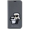 Karl Lagerfeld KLBKP14SSANKCPG Apple iPhone 14 6.1" atverčiamas dėklas telefonui sidabro spalvos Saffiano Karl &amp; Choupette