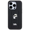 Apple iPhone 13 Pro Karl Lagerfeld dėklas Gripstand Saffiano Karl&amp;Choupette Pins (KLHCP13LGSAKCPK) juodos spalvos