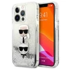 Apple iPhone 13 Pro Karl Lagerfeld dėklas Liquid Glitter Karl&amp;Choupette Head (KLHCP13LKICGLS) sidabrinės spalvos