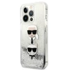 Apple iPhone 13 Pro Karl Lagerfeld dėklas Liquid Glitter Karl&amp;Choupette Head (KLHCP13LKICGLS) sidabrinės spalvos