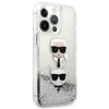 Apple iPhone 13 Pro Karl Lagerfeld dėklas Liquid Glitter Karl&amp;Choupette Head (KLHCP13LKICGLS) sidabrinės spalvos