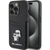 Apple iPhone 15 Pro Karl Lagerfeld dėklas Saffiano Cardslot Karl&amp;Choupette Metal Pin (KLHCP15LSAPKCNPK) juodos spalvos