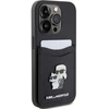 Apple iPhone 15 Pro Karl Lagerfeld dėklas Saffiano Cardslot Karl&amp;Choupette Metal Pin (KLHCP15LSAPKCNPK) juodos spalvos