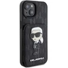 Apple iPhone 15 Karl Lagerfeld dėklas Saffiano Cardslots and Stand Monogram Ikonik Patch (KLHCP15SSAKKNSCK) juodos spalvos