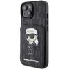 Apple iPhone 15 Karl Lagerfeld dėklas Saffiano Cardslots and Stand Monogram Ikonik Patch (KLHCP15SSAKKNSCK) juodos spalvos