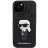 Apple iPhone 15 Karl Lagerfeld dėklas Saffiano Cardslots and Stand Monogram Ikonik Patch (KLHCP15SSAKKNSCK) juodos spalvos
