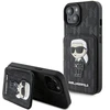 Apple iPhone 15 Karl Lagerfeld dėklas Saffiano Cardslots and Stand Monogram Ikonik Patch (KLHCP15SSAKKNSCK) juodos spalvos