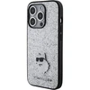 Apple iPhone 15 Pro Max Karl Lagerfeld Hardcase Fixed Glitter Choupette Logo Metal Pin (KLHCP15XGCNPSG) telefono dėklas sidabro spalvos