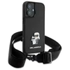Karl Lagerfeld KLHCP16SSAKCPBK Apple iPhone 16 6.1" dėklas telefonui juodos spalvos Saffiano Karl&amp;Choupette Metal Pin CBDY Strap