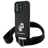 Karl Lagerfeld KLHCP16SSAKCPBK Apple iPhone 16 6.1" dėklas telefonui juodos spalvos Saffiano Karl&amp;Choupette Metal Pin CBDY Strap