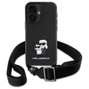 Karl Lagerfeld KLHCP16SSAKCPBK Apple iPhone 16 6.1" dėklas telefonui juodos spalvos Saffiano Karl&amp;Choupette Metal Pin CBDY Strap