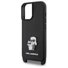 Karl Lagerfeld KLHCP16SSAKCPBK Apple iPhone 16 6.1" dėklas telefonui juodos spalvos Saffiano Karl&amp;Choupette Metal Pin CBDY Strap