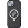 Apple iPhone 13 / 14 / 15 Karl Lagerfeld dėklas Ring Stand Karl&amp;Choupettte MagSafe (KLHMP14SHMRSKCK) juodos spalvos