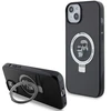 Apple iPhone 13 / 14 / 15 Karl Lagerfeld dėklas Ring Stand Karl&amp;Choupettte MagSafe (KLHMP14SHMRSKCK) juodos spalvos