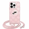 Apple iPhone 15 Pro Max Karl Lagerfeld Hardcase IML Crossbody Monogram Karl &amp; Choupette Head MagSafe (KLHMP15XHCKCKLCP) telefono dėklas rožinės spalvos