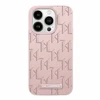 Apple iPhone 15 Pro Max Karl Lagerfeld dėklas odinis Monogram Metal Logo (KLHMP15XPKHPORPP) rožinės spalvos