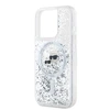 Karl Lagerfeld Liquid Glitter Karl and Choupette Heads MagSafe dėklas telefonui Apple iPhone 15 Pro skaidrus