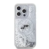 Karl Lagerfeld Liquid Glitter Karl and Choupette Heads MagSafe dėklas telefonui Apple iPhone 15 Pro skaidrus