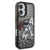 Karl Lagerfeld Liquid Glitter Scattered Choupette dėklas Apple iPhone 16 juodos spalvos