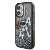 Karl Lagerfeld Liquid Glitter Scattered Choupette dėklas Apple iPhone 16 juodos spalvos