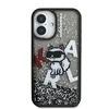 Karl Lagerfeld Liquid Glitter Scattered Choupette dėklas Apple iPhone 16 juodos spalvos
