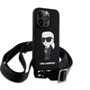 Apple iPhone 15 Pro Max Karl Lagerfeld dėklas juodos spalvos Crossbody silikoninis Ikonik (Klhcp15xcbsknk) juodos spalvos