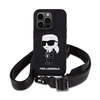 Apple iPhone 15 Pro Max Karl Lagerfeld dėklas juodos spalvos Crossbody silikoninis Ikonik (Klhcp15xcbsknk) juodos spalvos
