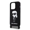 Apple iPhone 15 Pro Max Karl Lagerfeld dėklas juodos spalvos Crossbody silikoninis Ikonik (Klhcp15xcbsknk) juodos spalvos