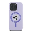 Karl Lagerfeld Liquid silikoninis Karl and Choupette MagSafe Apple iPhone 16 Pro dėklas telefonui violetinės spalvos