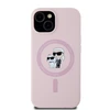 Karl Lagerfeld Liquid silikoninis Karl and Choupette MagSafe Apple iPhone 15 dėklas telefonui rožinės spalvos