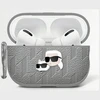 Dėklas Karl Lagerfeld Monogram Karl &amp; Choupette Head AirPods 4 sidabro spalvos