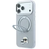 Karl Lagerfeld PU Grained K&CH Heads Ring Stand Magsafe dėklas, skirtas iPhone 18 Pro Max, pilkas