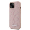 Dėklas Karl Lagerfeld Leather Monogram Metal Logo MagSafe skirtas Apple iPhone 15 rožinės spalvos