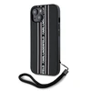 Karl Lagerfeld PU Saffiano Athleisure Stripe and Strap dėklas telefonui Apple iPhone 15 rožinės spalvos