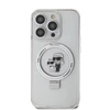 Karl Lagerfeld dėklas, skirtas iPhone 15 Pro 6,1 KLHMP15LHMRSKCH baltos spalvos HC MAGSAFE RINGSTAND KC